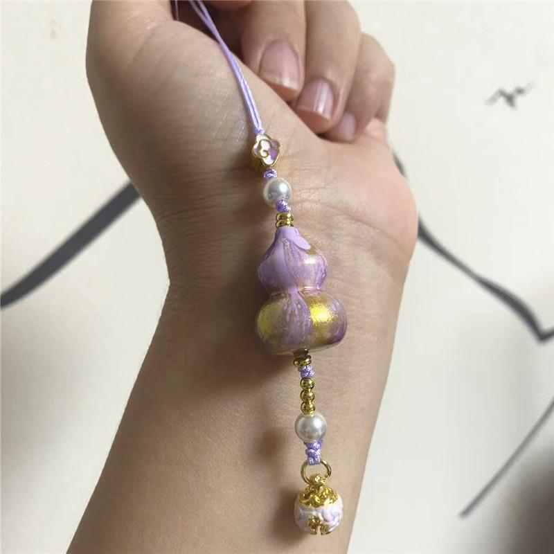 Lingyin Fulu Xiangling Purple Gradual Change Floating Paint Gourd Pearl Bell Pendant Bag Trailer Hanging Scenic Merchandise