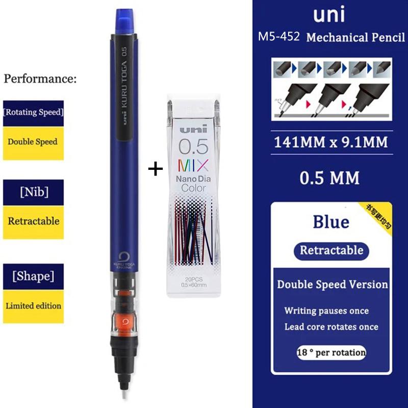 Japan UNI Mechanical Pencil KURUTOGA 0.5mm Non Breakable Lead Drawing Activity Pencil M5-452 School Art Supplies