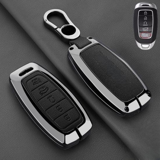 Zinc Alloy Leather Car Remote Key Fob Case Cover For Hyundai Palisade Elantra GT