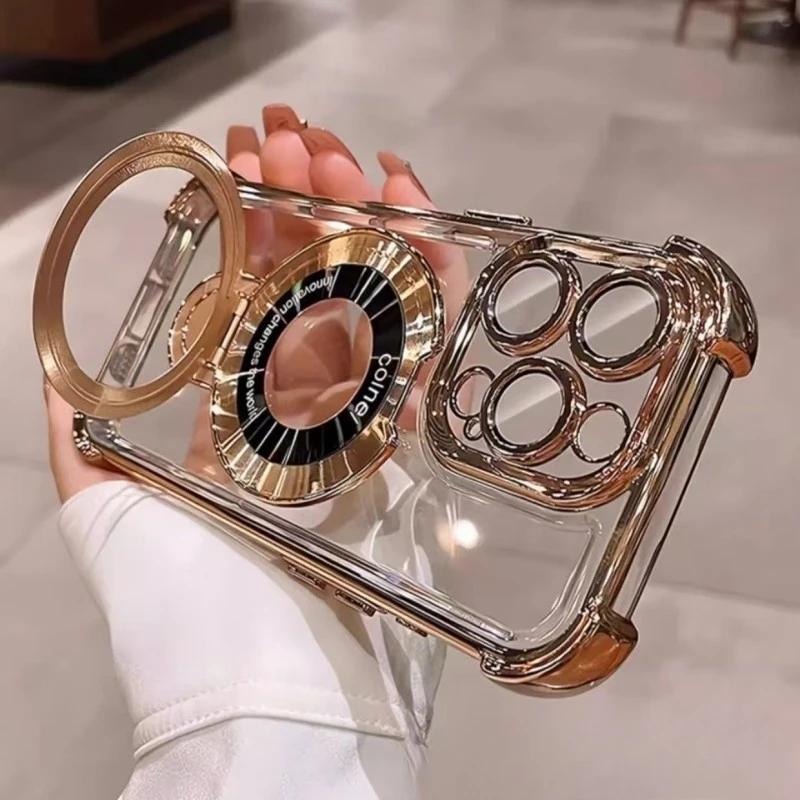 Für iPhone 16 Pro Max Luxus Transparent Halter Ständer Beschichtung Rahmen Handyhülle Für iPhone 11 12 13 14 15 16 Pro Plus Objektiv Schutzhülle