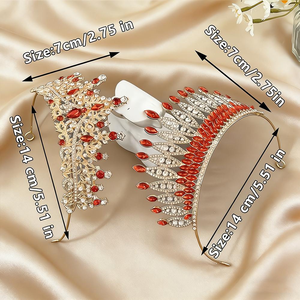 2pcs Fashion Vintage Baroque Ruby Crown Ornate Gold Filigree Tiara with Sparkling Crystals Timeless Heirloom Brides Queens