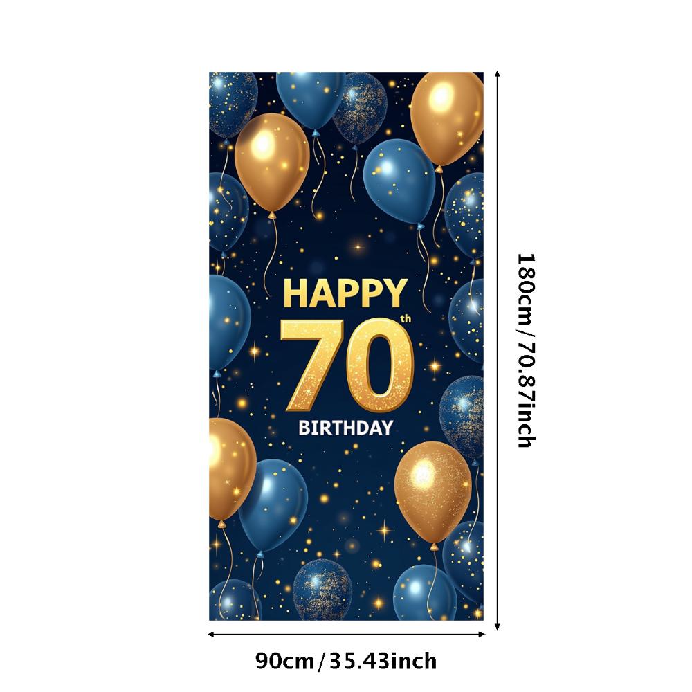 Happy 70th Birthday Banner Backdrop Black gold Birthday Party Decorations Photography Props Sparkle Balloon Background