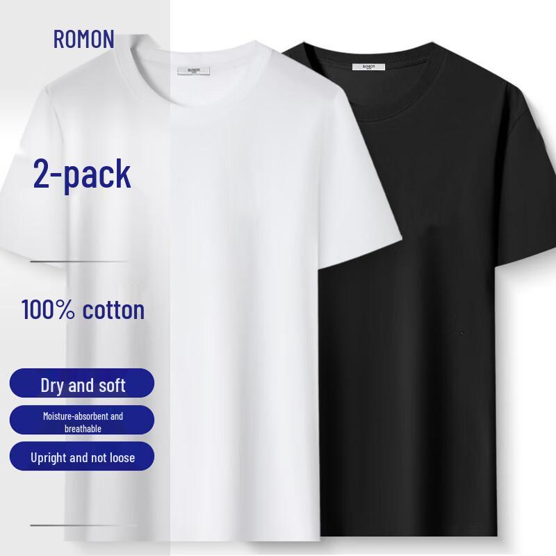 ROMON 2-Pack Women's Pure Cotton Short Sleeve T-Shirt