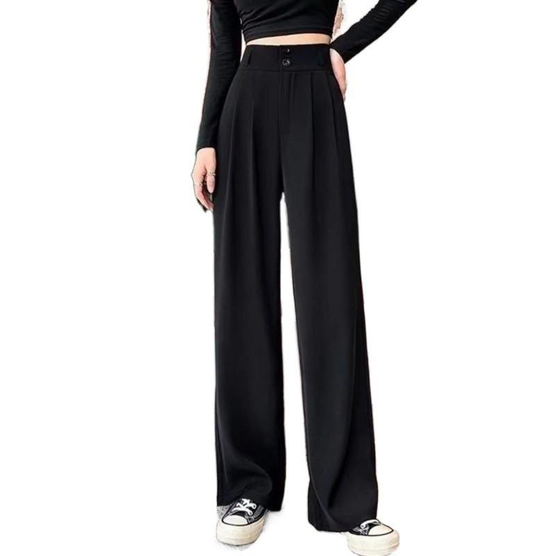 Womens High-Waisted Wide-Leg Straight Trousers Comfortable Office Casual Pants With Slight Stretch