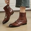 New Versatile Large-size Women's Boots Low-heeled Zipper Round Head Autumn and Winter Rubber Soft-soled Martin Boots Cowhide Low Boots
