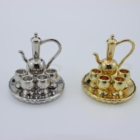 1:12 Gloss Miniature Cups Kettle Plate Tea Set Simulation Model Doll Accessories