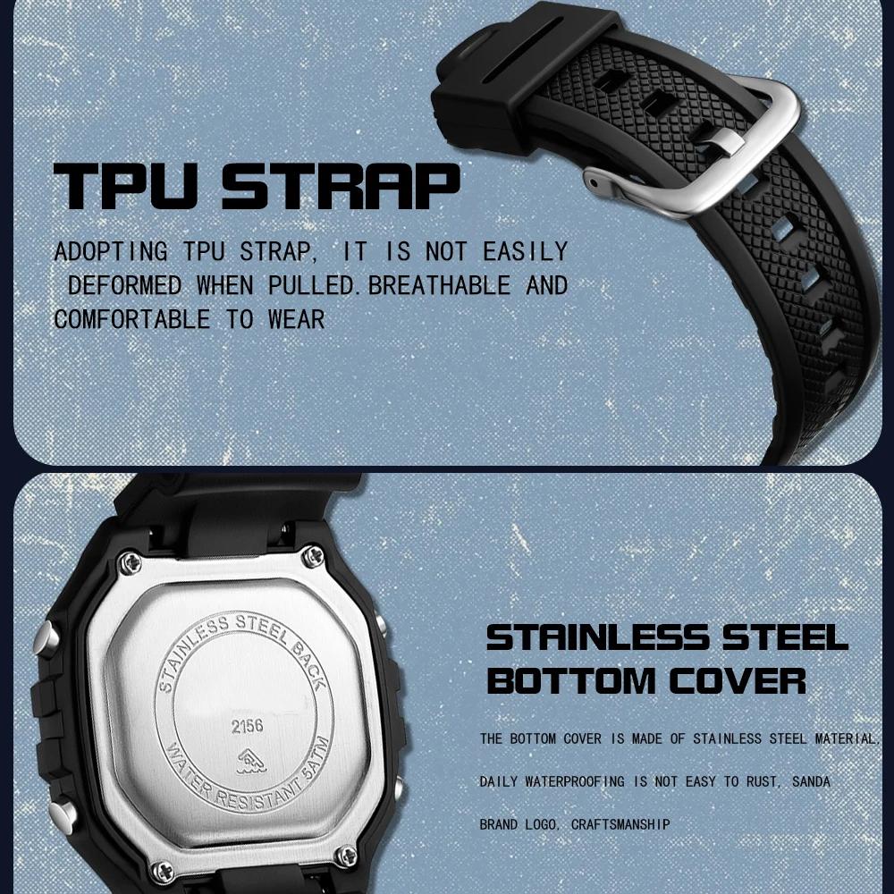Herrenuhr Elektronisches Digitales Uhrwerk Rechteckiges LED-Anzeige Zifferblatt Outdoor Sport Wasserdicht Herrenarmbanduhr