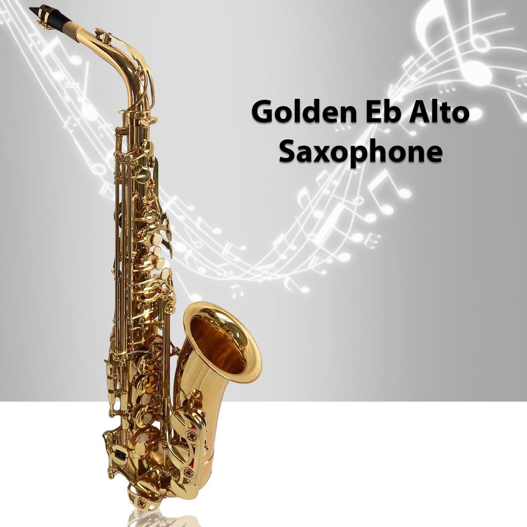 Golden Eb Alto Saxophone Sax Brass Body White Shell Keys Woodwind Instrument with Carry Case Gloves