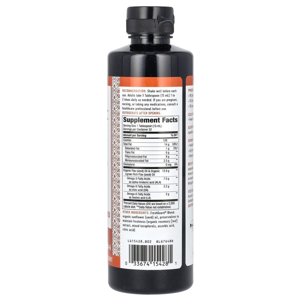 Nature's Way Organic Flax Oil, Super Lignans, 480Ml(16Fl Oz)