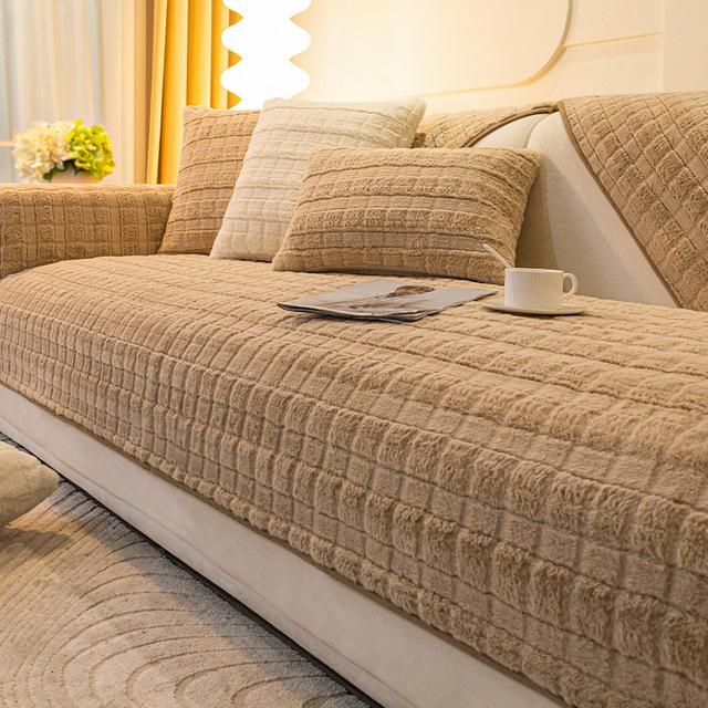 

Плюшевый чехол для дивана с имитацией кролика для гостиной, Нескользящий двухместный диван, кресло, чехол, защита для мебели, дропшиппинг Pillowcase30x50cm кофейный