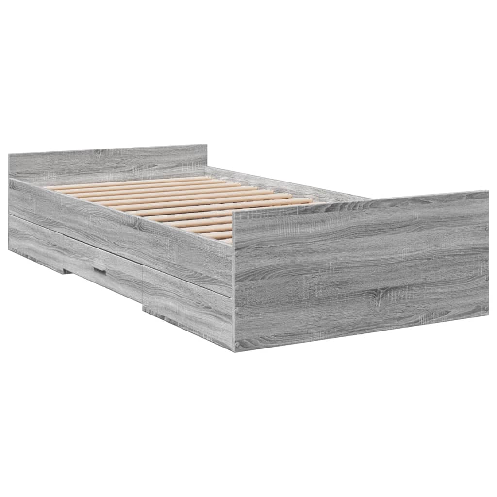Bed Frame with Drawers Gray Sonoma 75 x 190 cm Engineered Wood