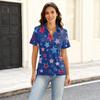Women Short Sleeve Collared Shirt with Star Print Casual Loose Fit Button Down Top for Daily Wear Holiday Outings Work
