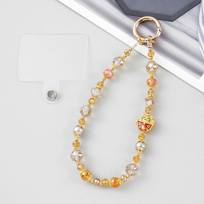 Chinese Elements Anti-Drop Lanyard Keychain Sparkling Teardrop Crystal Bead Pendant Bracelets Glittery Bling Mobile Charm Strap