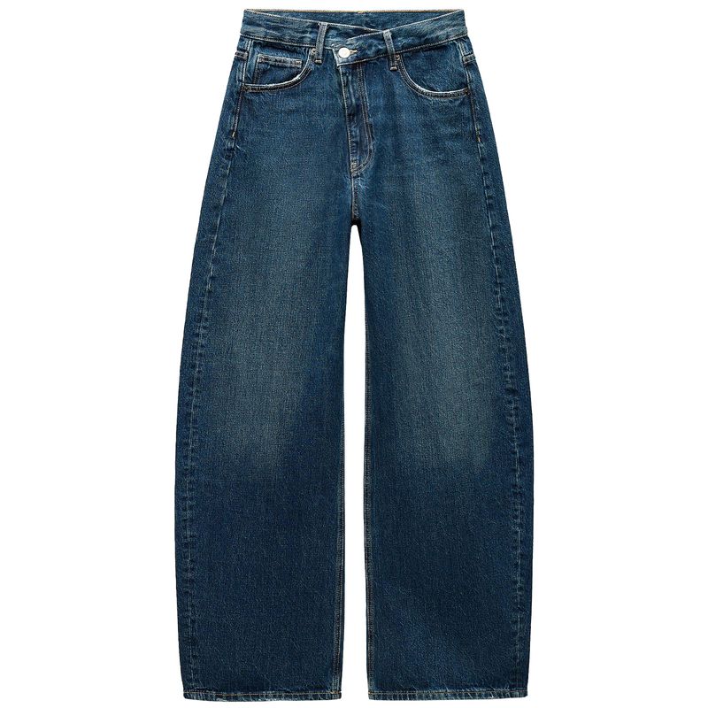 Zaprha 2025 New Arrival American Style Double Breasted Waist Mid Waist Relaxed Loose Wide Leg Denim Female 6688010