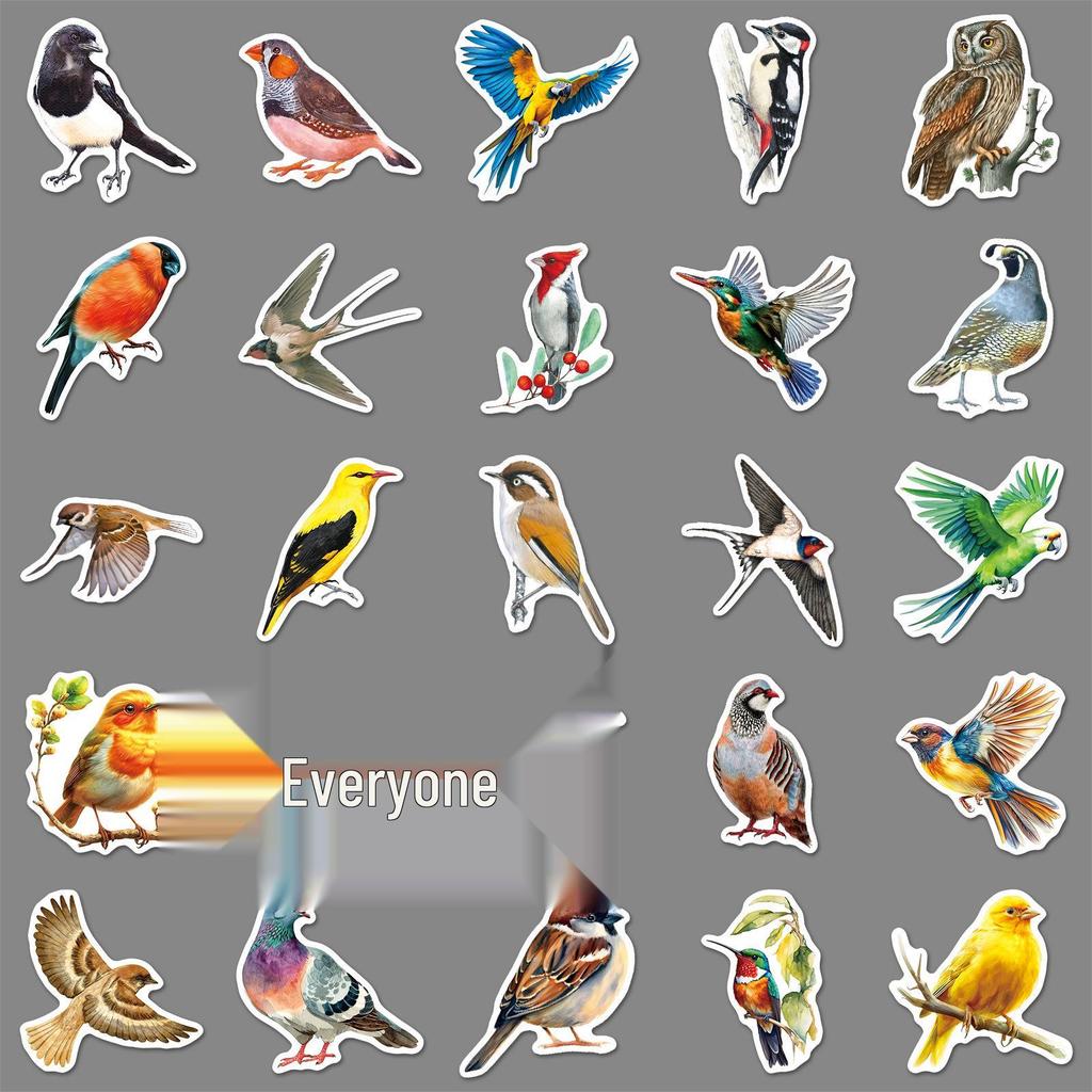 50pcs Cute Bird and Animal Stickers - Waterproof for Storage Boxes, Stationery, Phone Cases, and Cups