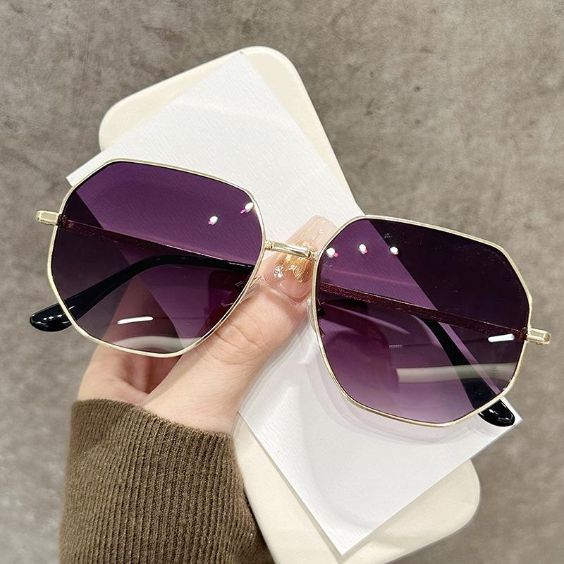 Metal Polygon Transparent Blue Sunglasses Men And Women Driving Sunshade Sunscreen Uv Protection Fashion Sunglasses