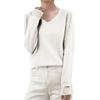 Women's Fashion Flat-Knit V-Neck Pullover Sweater Solid Color Long-Sleeve Top