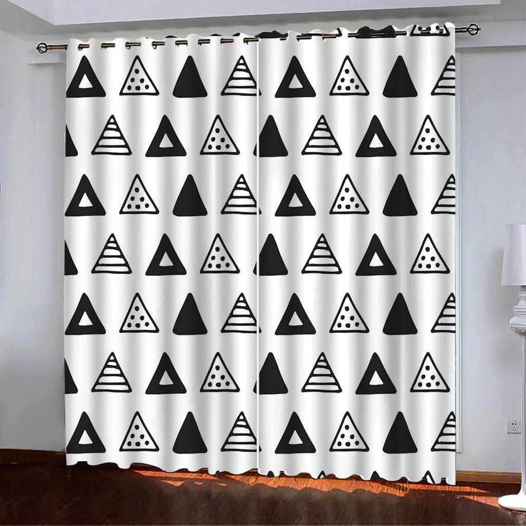 Curtains Black And White Simple Wind 3D Digital Printing High Density Blackout Curtains