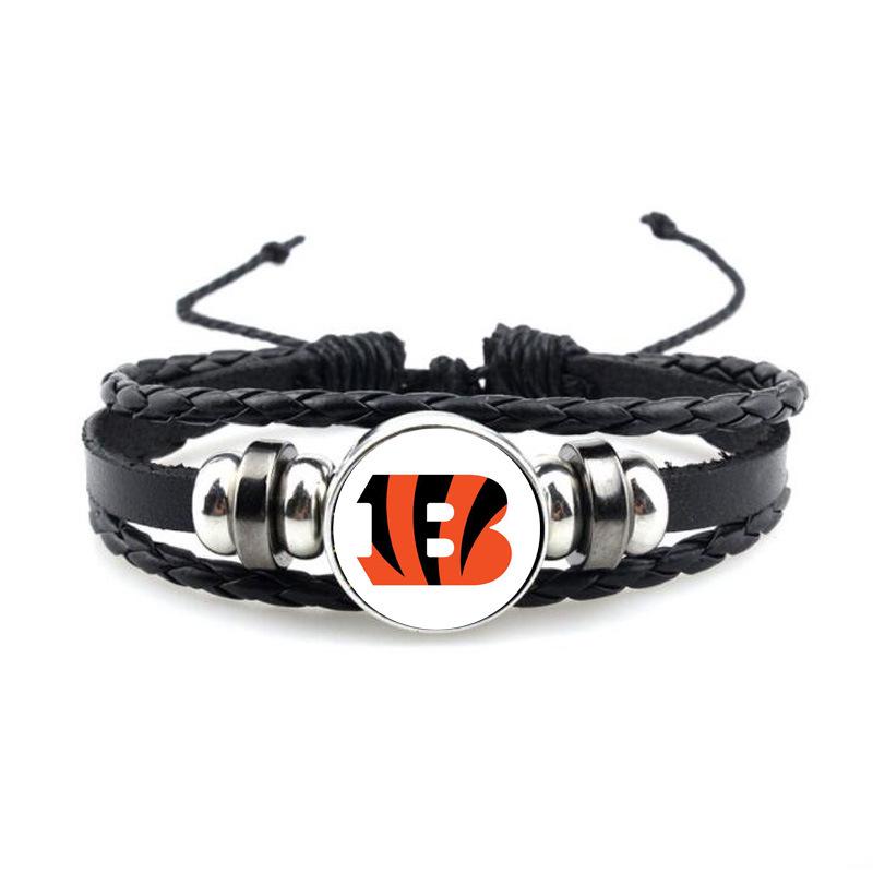 NFL 32 Teams Schwarzes Vintage-Leder-Football-Armband mit Zeit-Edelstein