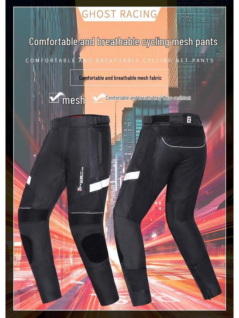 Sommar-nätmotorcykelracingbyxor för män med skyddsutrustning, andningsbara och fallsäkra