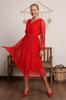 Women's Big Size Dress Green Lined Polka Dot Tulle Plus Size Belted Dress