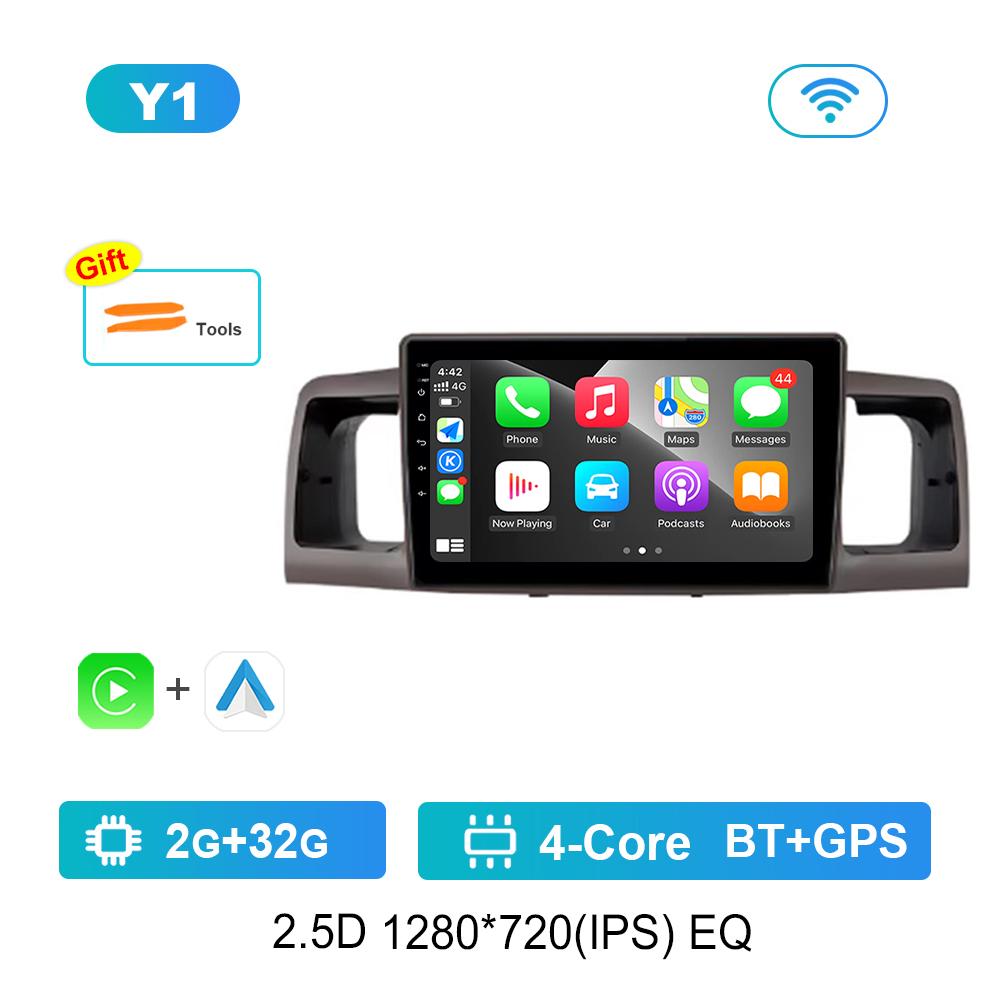 

Беспроводной автомобильный видео-мультимедийный проигрыватель Carplay 9 дюймов для Toyota Corolla E130 E120 2000 - 2004 WiFi Android 4G IPS экран GPS Navi