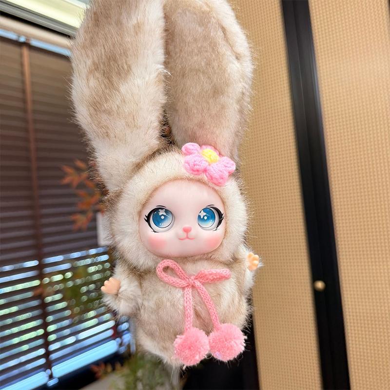 Fashionable Bunny Keychain Adorable Plush Vinyl Doll for Backpack Cute Fluffy Pendant Charm