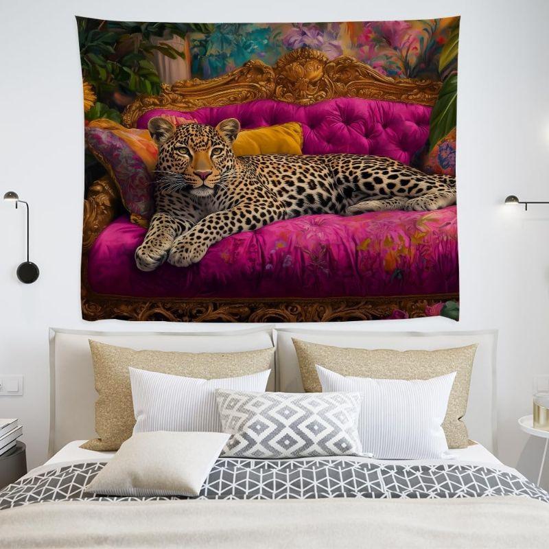 Baroque Tropical Leopard Tapestry, Luxury Wall Hanging, Vintage Animal Wall Decor for Bedroom Living Room