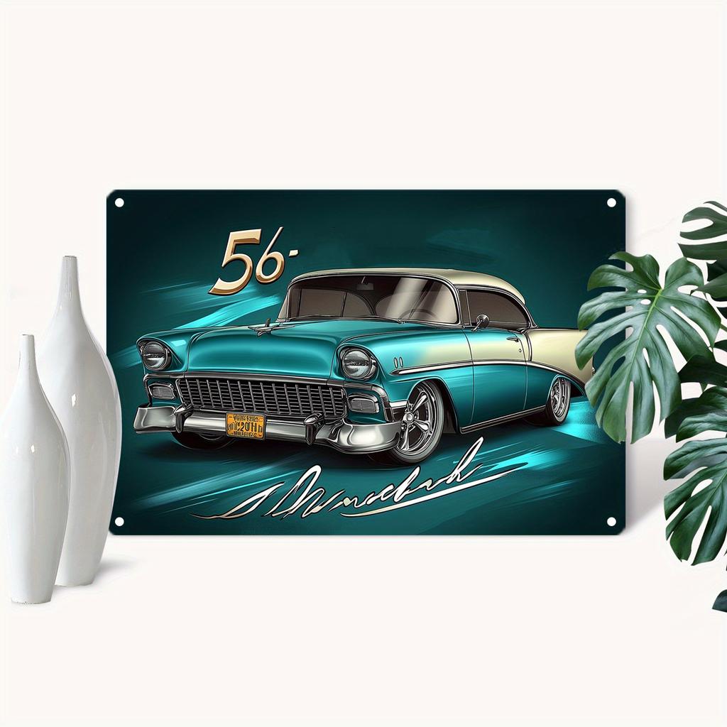2D flat Wooden 30*20cm Vintage 1956 Desperate Enterprises Sign Teal and White Classic Car Design with 'MINDDRIFT' Artistic, Wall Decoration, Suitable