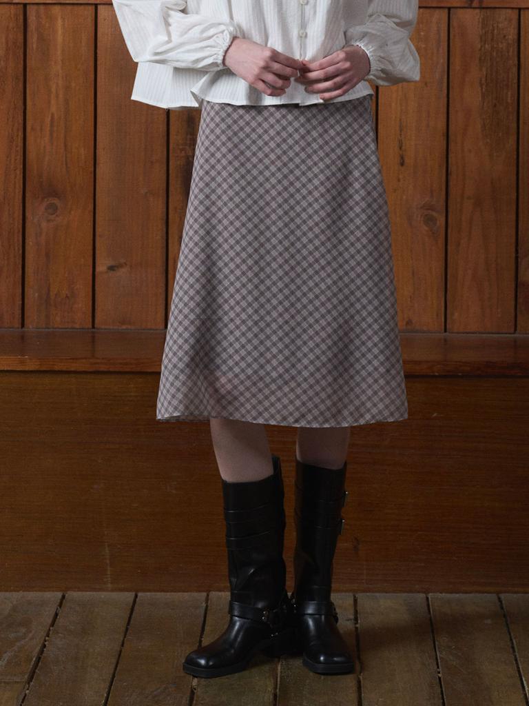 Boleusa Rune Check Skirt_Beige