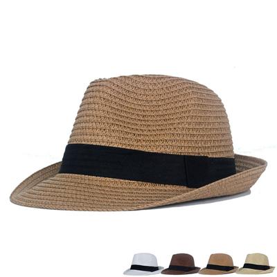 Cappello di paglia estivo Cappello da sole per protezione solare da esterno Cappello da uomo britannico Jue Cappello da spiaggia per vacanze Cappello a cilindro piccolo