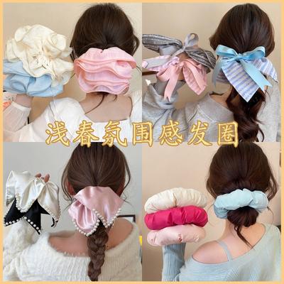 Early Spring Fresh Large Intestine Hair Band Simple Striped Lace Headband 2025 New High-end Rubber Band Women's Hair Tie Rope