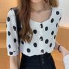 Fashion Women Casual Short Sleeve Polka Dot  Casual Tops Button Shirts