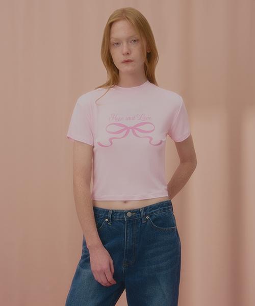 Uncover Love Ribbon Crop Short Sleeve T-Shirt Pink Free