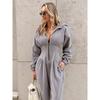 Womens 2026 Fall Winter Hooded Jumpsuit Long Sleeve Relaxed Fit Fleece Romper With Cinched Waist Cuffed Ankles