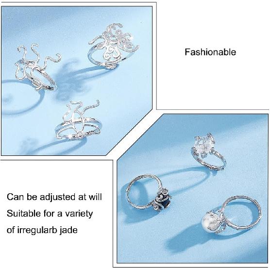 PH PandaHall 6PCS Claw Ring Blank, 3 Style Adjustable Ring Blank Ring Base Setting Twist Wrap Finger Rings for Irregular Gemstone Setting Handmade