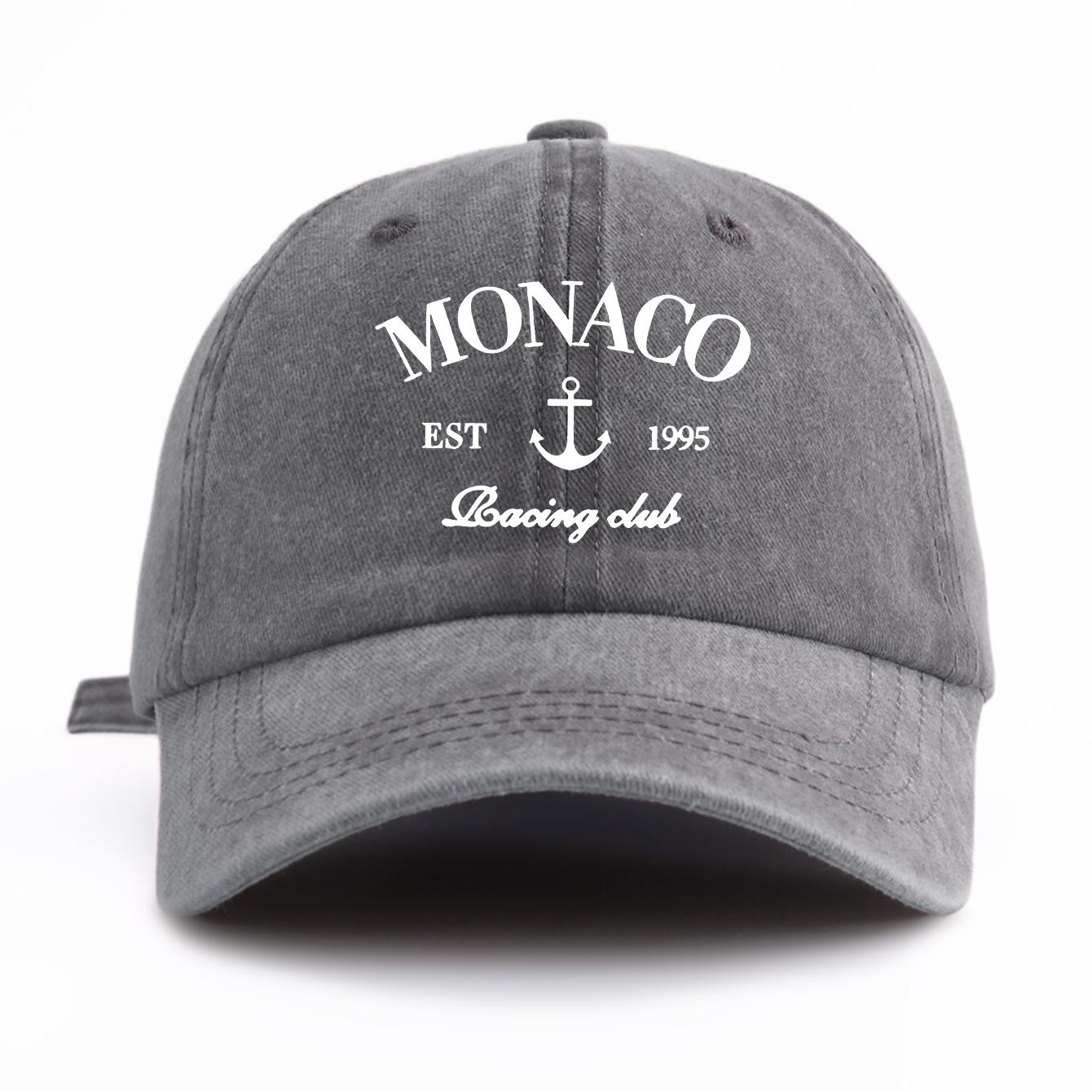 

1pc MONACO Print Washed Baseball Cap for AdultsMinimalist Retro Style Casual Soft Adjustable Dad HatPerfect As Gift