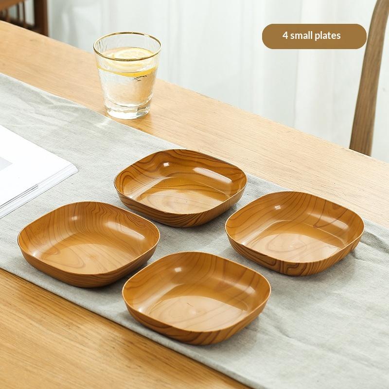 1Set Japanese-Style Plastic Dish Multifunctional Simple Imitation Wood Grain Bone Spitting Dish Household Food Grade Fruit Bowl