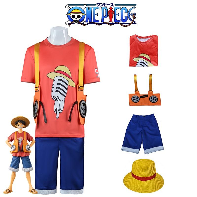 

Film One Piece Red Luffy Cosplay Costume Kids Adults Halloween Outfit Play Role 140