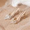 2025 Spring and Autumn High Heels Pointed Tip Stiletto Single Shoes Transparent Bow Rhinestone Sandals Fairy Style