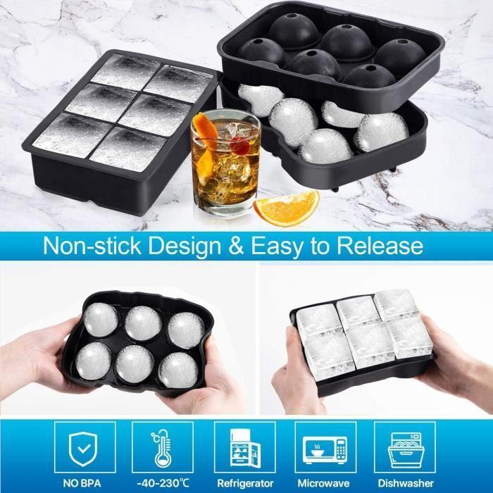 Moule à glaçons couvercle, 2 pcs set bac à glaçon en silicone moule à glaçons carré et sphérique rond fabricant de hockey sur glace