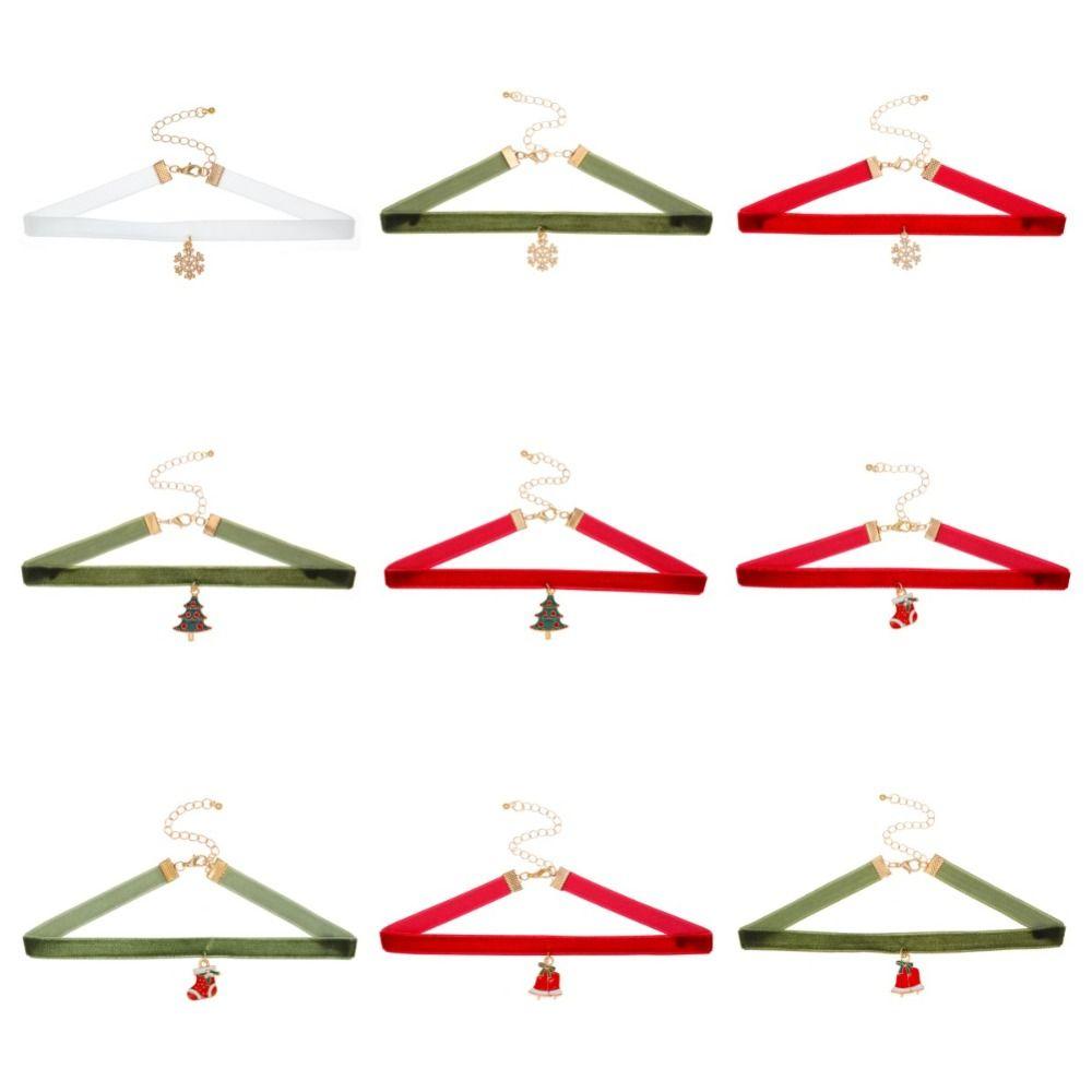 Cartoon Christmas Choker Clavicle Chain Cartoon Pendant Choker Velvet Collar Necklaces  Festival