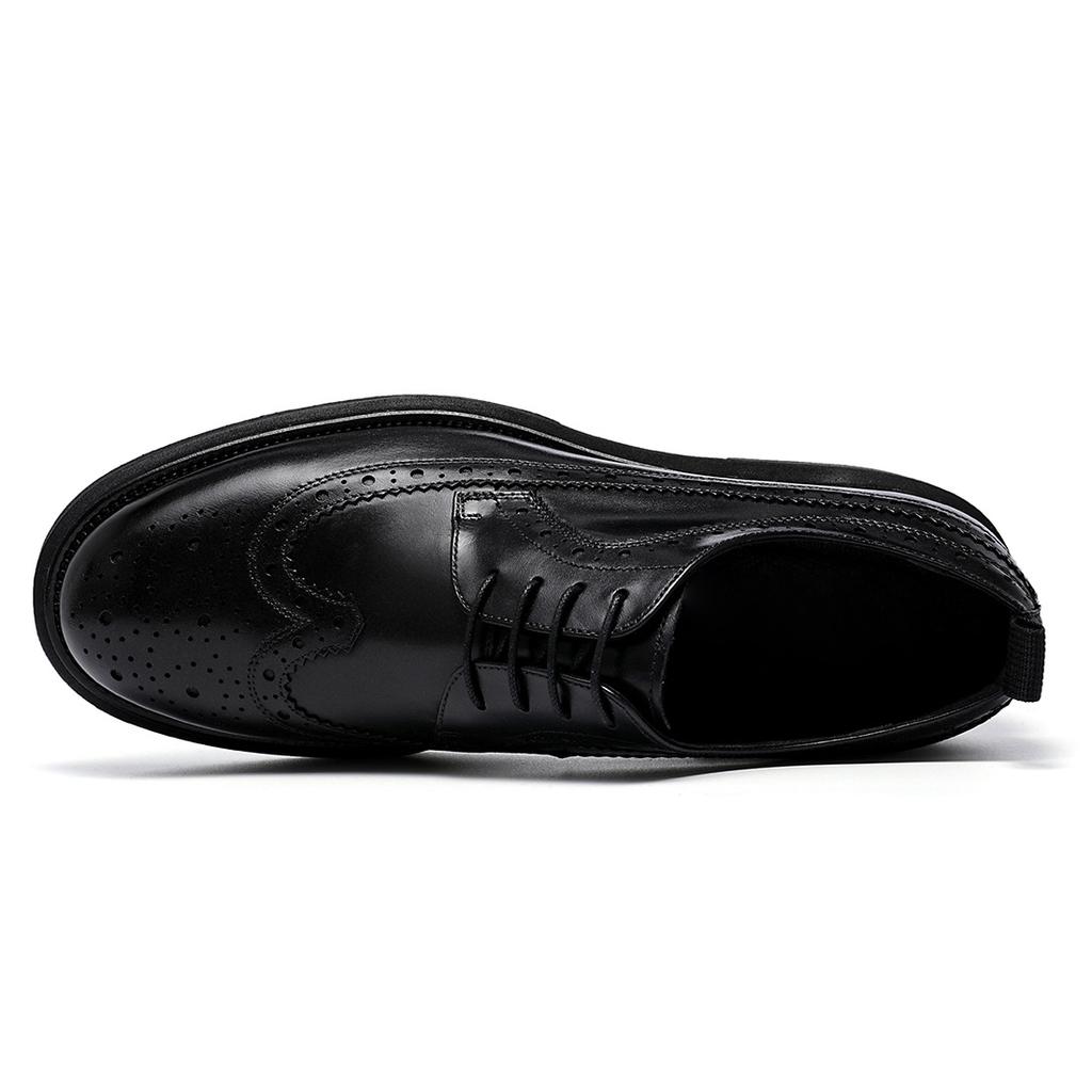 Round Head Block Men'S Leather Big Head Business Casual Shoes First Layer Cowhide Leather Shoes Thick Sole Increase