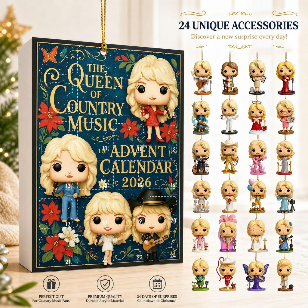 2026 Dolly Parton 24denní odpočet Vánoční adventní kalendář Blind Box, Ozdoba na vánoční stromeček, Sváteční překvapivý dárkový set