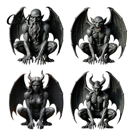 Indoor Outdoor Garden Accents Gargoyle Figurine, Medieval Dark Winged Statue, Resin Gothic Sculpture Horn Demon Ornament for Office Bookshelf