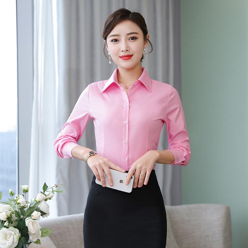 Korean Style Women's White Shirt: Spring/Autumn, Slim Fit, Long/Short Sleeve, Professional Workwear, Plus Size Options