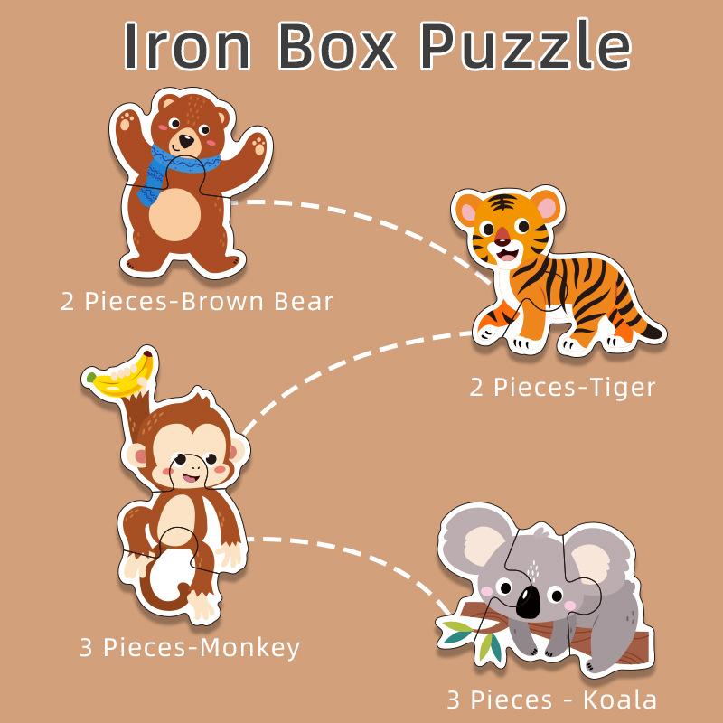 Iron Box Enlightenment Cognitive Pairing Puzzle Children's Ocean Dinosaur Animal Puzzle Wooden Early Education Toys