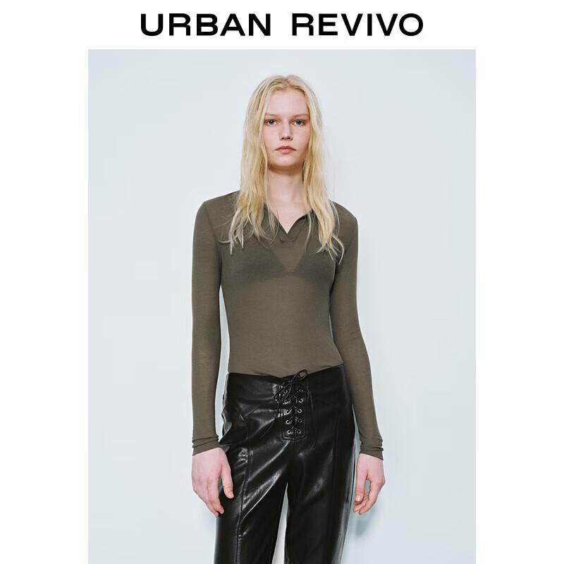 UR 2025 Women s Simple Grey Series Polo Long Sleeve Slim T-Shirt S