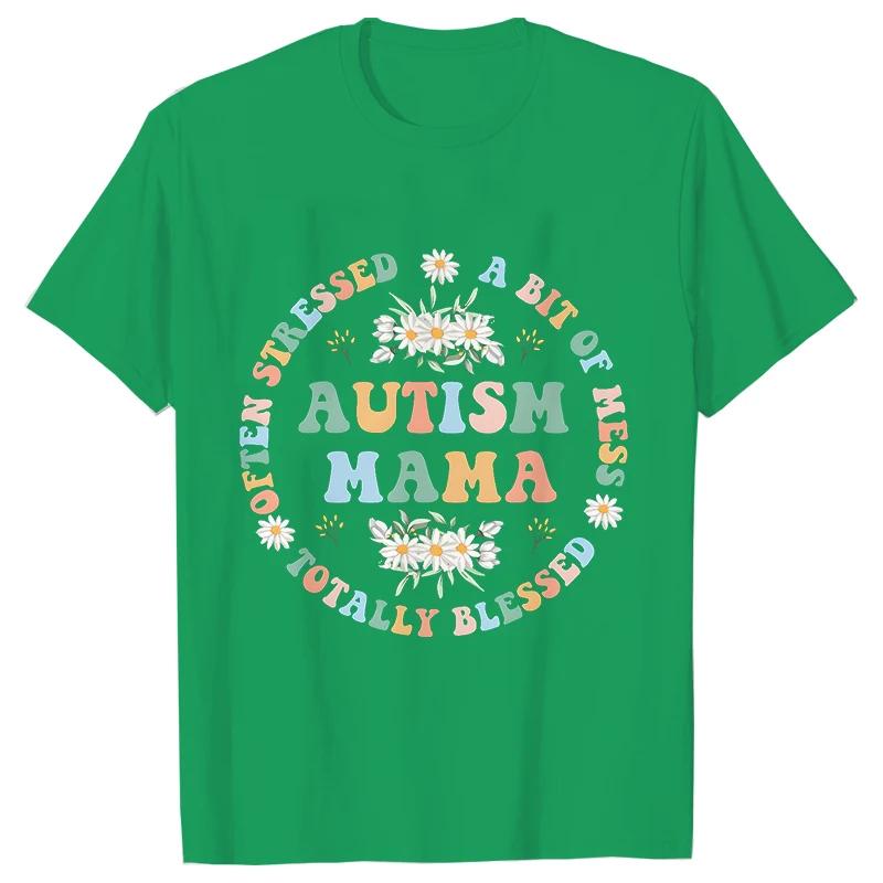 Women's Fashion T-shirt Autism Mama Printed Tshirts Fashion Casual Short-sleeved Tee Shirt Autism Awareness T Shirts for Women