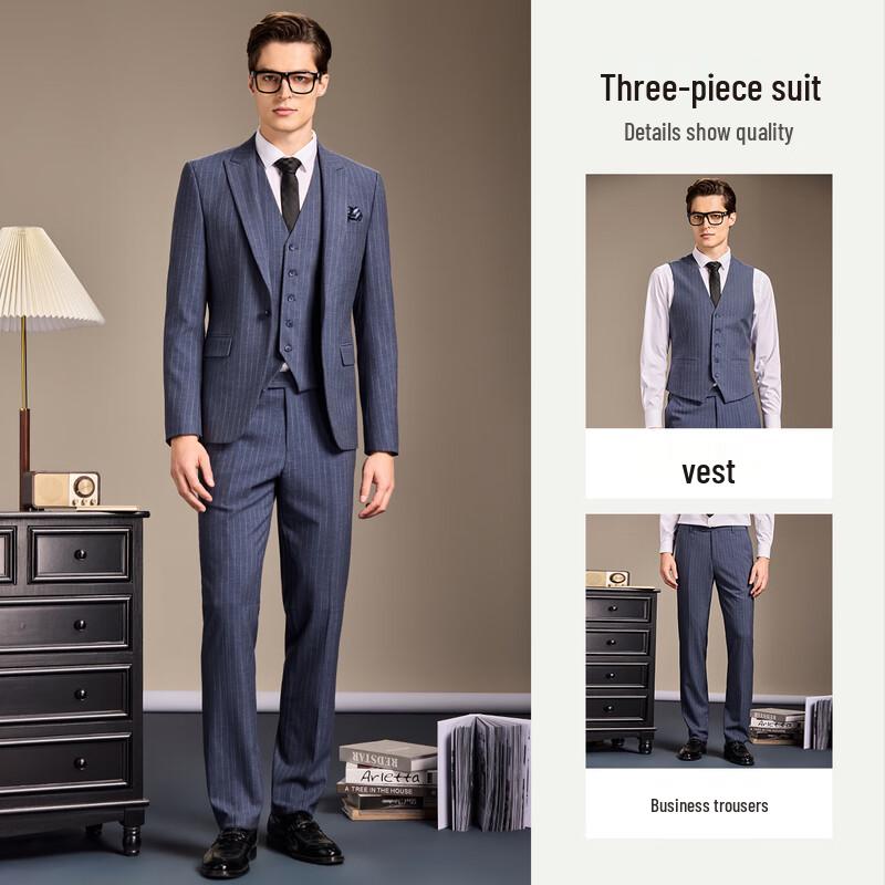 Antonio Men's Peak Lapel Striped 3-Piece Business Suit